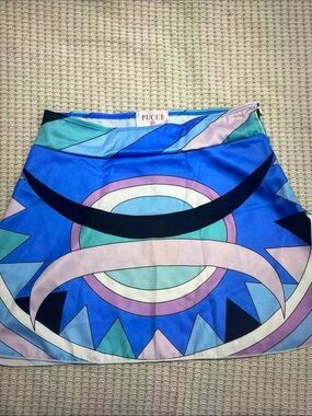 Emilio Pucci Blue Pink Mint Graphic Print Mini Skirt